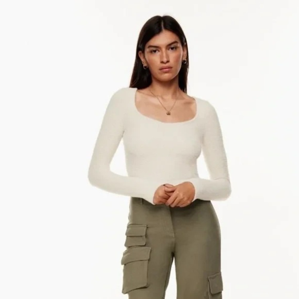 Wilfred Free Cropped Cream Sweater S Boho Sweetheart Longsleeve Soft Stretch